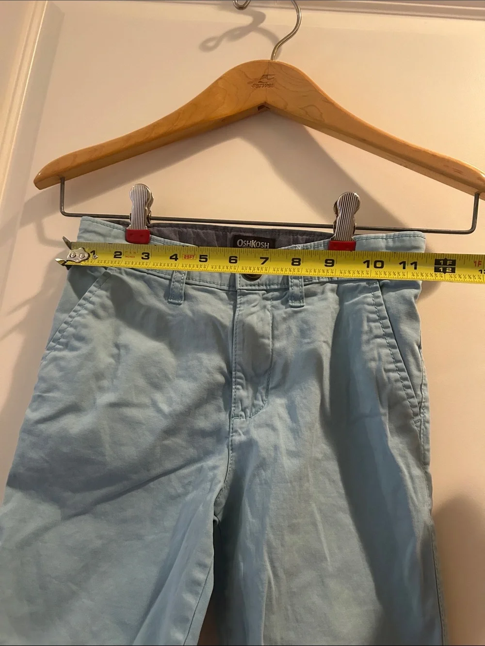 OshKosh B'gosh kid’s Sky Blue ZipUp Chino Shorts inner elastic pockets size 7